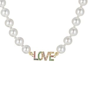Eye Candy LA The Luxe Collection 6mm Pearl Cz Love Me Necklace - Metallic