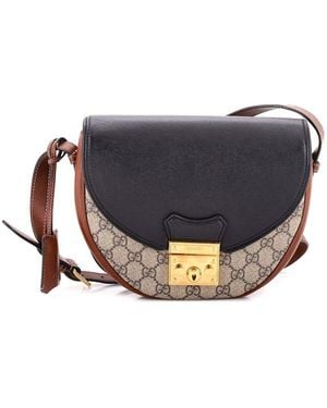 Gucci Gg Coated Canvas & Leather Padlock Saddle Shoulder Bag Small (Authentic Pre-Loved) - Gray