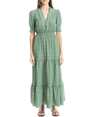 Max Studio Floral Short Sleeve Tiered Maxi Dress - Green