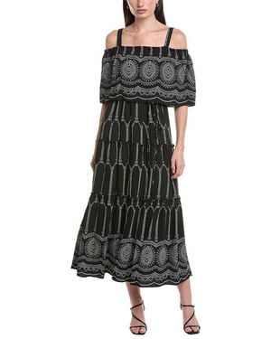 Maison Tara Printed Stone Midi Dress - Black