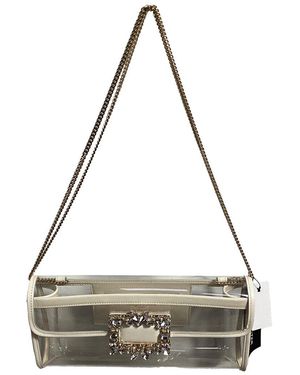 Roger Vivier Ecru Pvc Crystal Buckle Clutch Bag (Authentic Pre-Loved) - Metallic