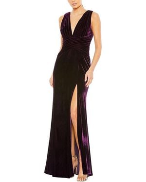 Mac Duggal Velvet Pleated Wrapping Sleeveless Jersey Gown - Purple