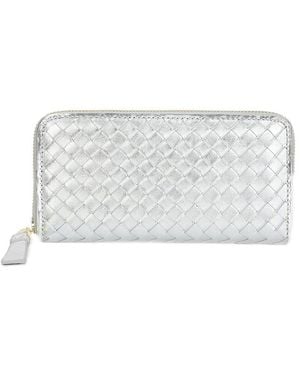 Tiffany & Fred Paris Hand-Woven Leather Long Wallet - Gray