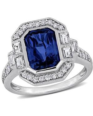 Rina Limor 14K 4.39 Ct. Tw. Diamond & Sapphire Halo Ring - Blue