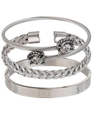 Eye Candy LA Premium Collection Titanium Lion 3pc Stretch Bracelet Set - Grey