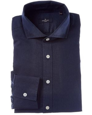 Richard James Regular Collar Single Cuff Linen-Blend Dress Shirt - Blue