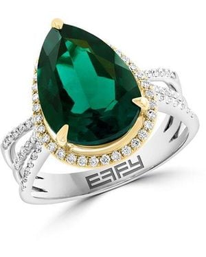 Effy Fine Jewelry 14K Two-Tone 4.80 Ct. Tw. Lab-Grown Diamond & Lab-Grown Emerald Ring - Green