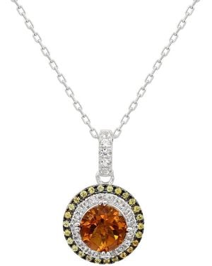 Suzy Levian Silver 0.02 Ct. Tw. Diamond & Gemstone Double Halo Pendant - Metallic