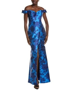 Rene Ruiz Off-The-Shoulder Velvet Burnout Gown - Blue