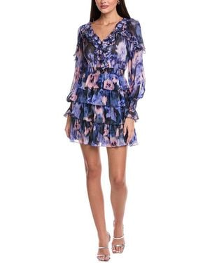 Marchesa Silk-Blend Mini Dress - Blue