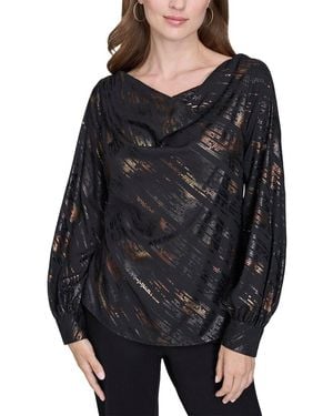 Halston Printed Boat Neck Top - Black