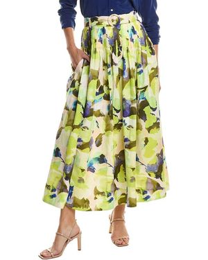 Nicholas Amabelle Pintuck Linen Midi Skirt - Yellow