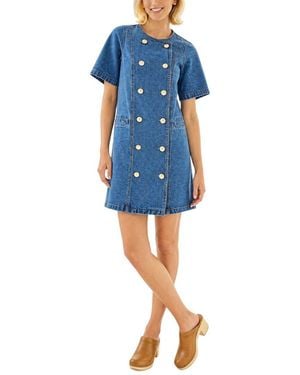 Sail To Sable Button Front Denim Dress - Blue