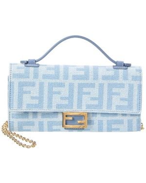 Fendi Baguette Denim Wallet On Chain - Blue