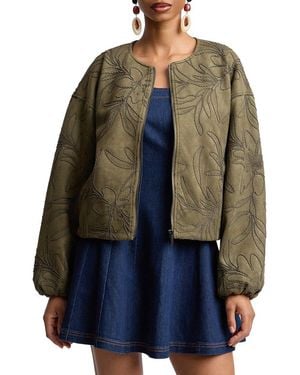 Bagatelle Jewel Neck Bomber Jacket - Blue