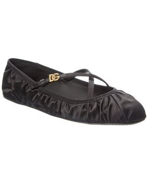 Dolce & Gabbana Logo Satin Flat - Black