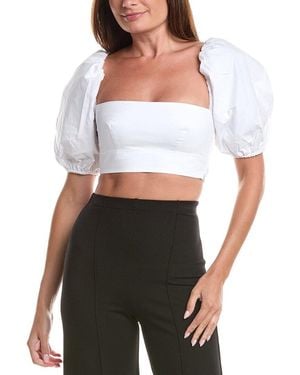 Susana Monaco Poplin Puff Sleeve Crop Top - White