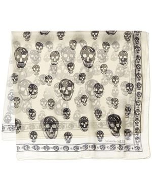 McQueen Skull Print Silk Scarf - Natural
