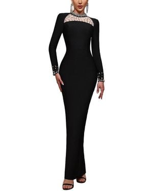 Dilireba Long Sleeve Solid Maxi Dress - Black