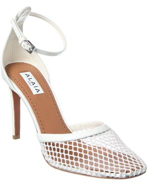 Alaïa High Fishnet Mesh & Leather Pump - White