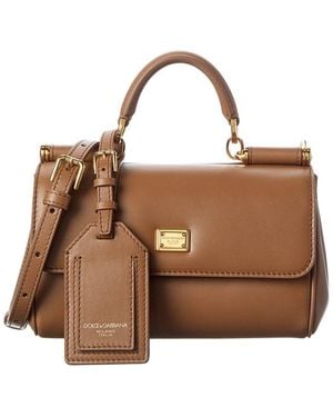 Dolce & Gabbana Sicily Mini Leather Shoulder Bag - Brown