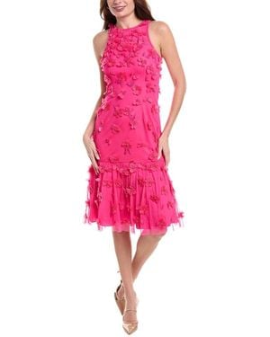 Aidan Mattox Floral Applique Embellished Midi Dress - Pink