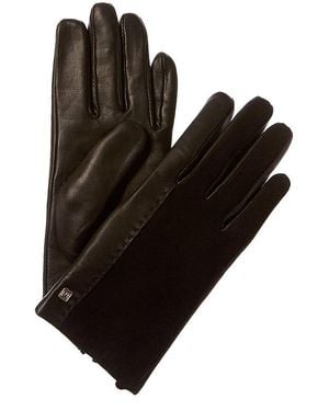 Bruno Magli Cashmere-lined Suede & Leather Gloves - Black