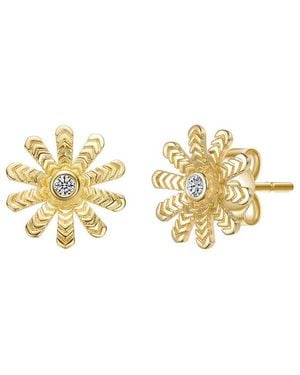 Genevive Jewelry 14K Plated Cz Flower Earrings - Metallic