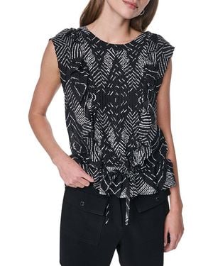 DKNY Printed Flange Sleeve Top - Black