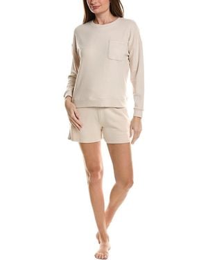 Barefoot Dreams 2Pc Brushed Fleece Top & Short Set - Natural