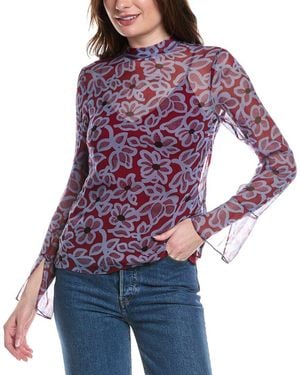 Rebecca Taylor Vera Fleur Mock Neck Blouse - Purple