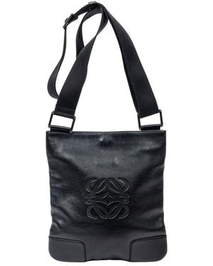 Loewe Black Calfskin Leather Anagram Flat Crossbody (authentic Pre-loved)