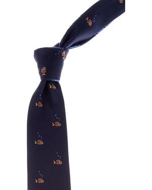 Canali Fish/Stripes Reversible Silk Tie - Blue