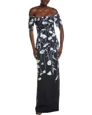 Lela Rose Floral Faille Cuff Sleeve Gown - Black