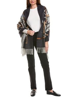 La Fiorentina Equestrian Print Cashmere & Wool-Blend Wrap - Black