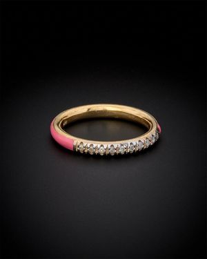Italian Gold Over Silver 18K Italian Vermeil 0.12 Ct. Tw. Diamond Enamel Ring - Black