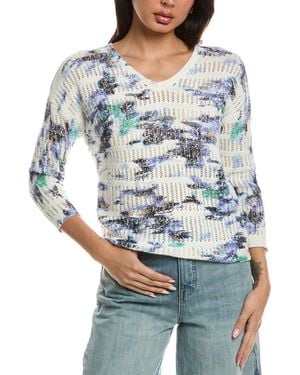 NIC+ZOE Ruffle Featherknit Cardigan - White