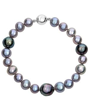 Belpearl Silver 11-7mm Tahitian & Freshwater Pearl Bracelet - Blue