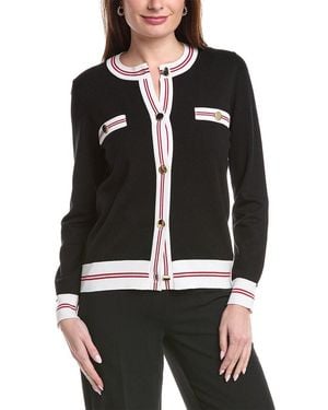 St. John Low Crewneck Cardigan With - Black