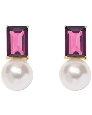 Carolina Herrera Crystal & Pearl Drop Clip-On Earrings - Pink