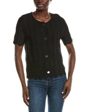 Anne Klein Zig Zag Short Sleeve Cardigan - Black