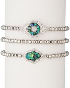 Eye Candy LA 18k Plated Cz Crystal Hamsa & Evil Eye Stretch Bracelet - Metallic