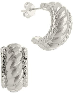 Sterling Forever Rhodium Plated Kalina Quilted Huggie Hoops - White