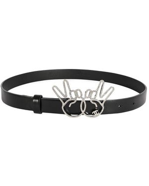 CHANEL Black Calfskin Crystal Peace Sign Emoji Belt, Size 65/26 (authentic Pre-loved)