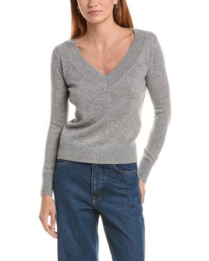 Sofiacashmere Deep Wide Trim V-neck 100% Cashmere Sweater - Gray