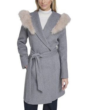 Cole Haan Wool-Blend Wrap Coat - Grey