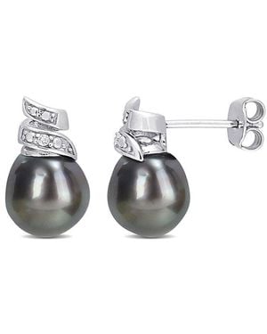 Rina Limor Silver Diamond 8-9mm Pearl Swirl Studs - White