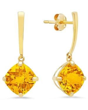 MaxColor 14k 3.20 Ct. Tw. Citrine Drop Earrings - Yellow