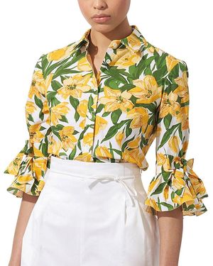 Carolina Herrera 3/4 Bow Flounce Sleeve Top - Metallic