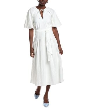 Reiss Alice Linen-Blend Puff Sleeve Dress - White